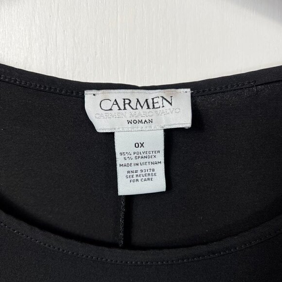 Carmen Marc Valvo black long sleeve top with rivet cutouts.  Size 0X - Picture 6 of 7